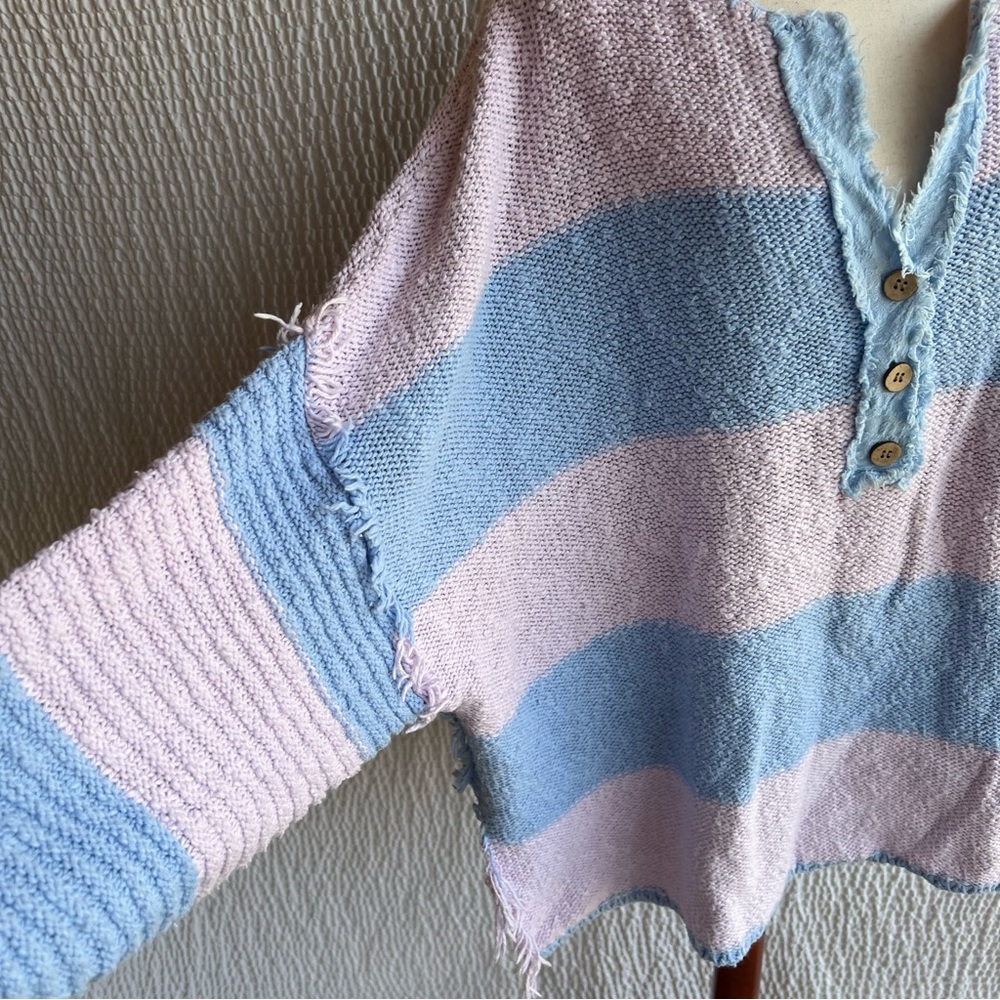 Striped Pastel Pink & Blue V-Neck Women’s Sweater